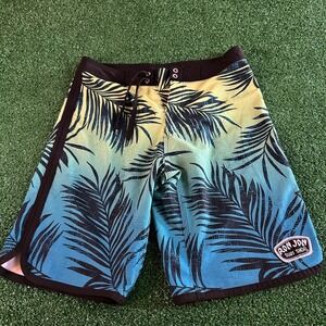 Ron‎ Jon Surf Shop Board Shorts Swim Trunks Palm Print Drawstring Blue Mens 26"